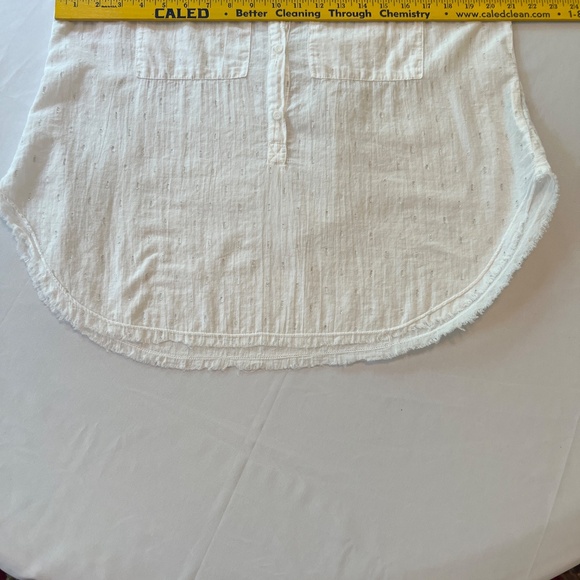 Bella Dahl Half Botton Sleeveless Shirt White/ Silver Pockets Sz L - Picture 3 of 9